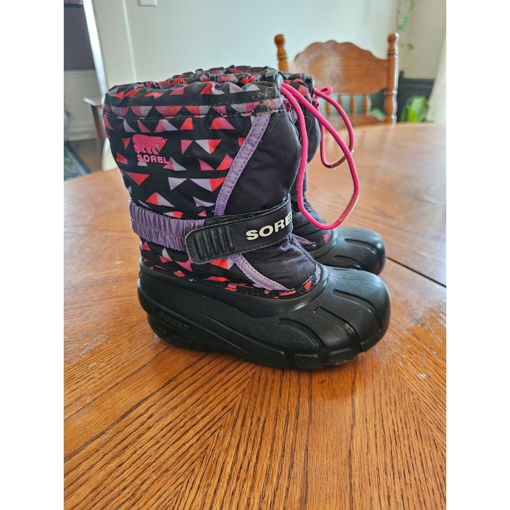 Sorel Kids Flurry Snow Boots Black Pink Geometric NC2656-010 Size 12